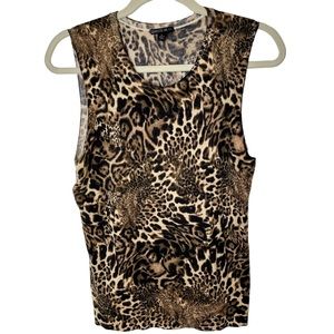 Lafayette 148 New York Cashmere Animal Print Sweater Vest in Size Large
